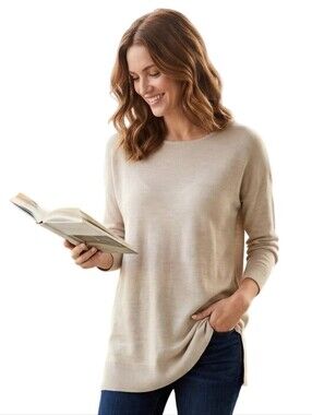 J. Jill Washable Merino Wool Boat Neck Lightweight Neutral Beige Tunic Size S